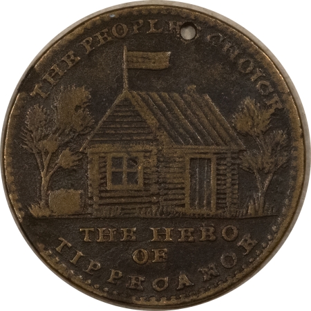 Exonumia 1840 WILLIAM HENRY HARRISON CAMPAIGN LOG CABIN TOKEN, TIPPECANOE – CIRCULATED