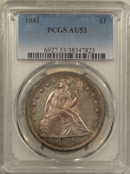 Liberty Seated Dollars 1841 $1 LIBERTY SEATED DOLLAR – PCGS AU-53, FRESH & NICE! EARLY DATE!