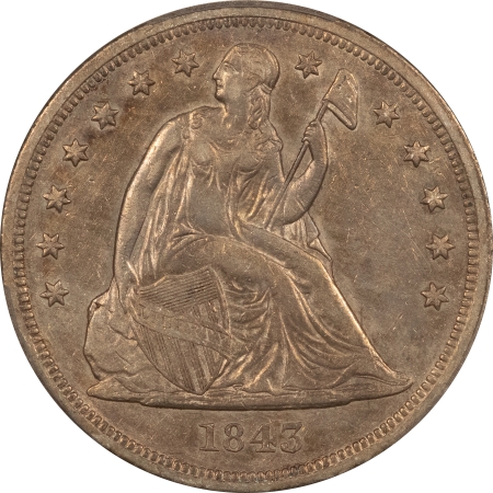 Liberty Seated Dollars 1843 $1 LIBERTY SEATED DOLLAR – PCGS XF-45, PLEASING WITH LUSTER