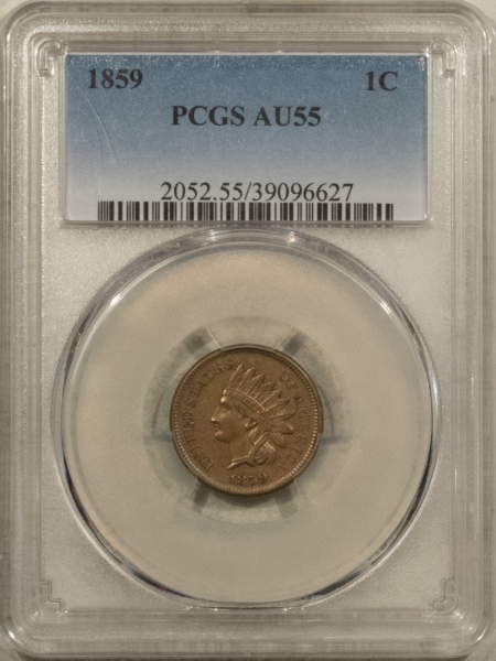 Indian 1859 INDIAN CENT – PCGS AU-55, NICE FRESH FIRST YEAR INDIAN CENT!