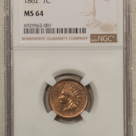 Indian 1862 INDIAN CENT – NGC MS-64, LUSTROUS & PQ! NEAR GEM!