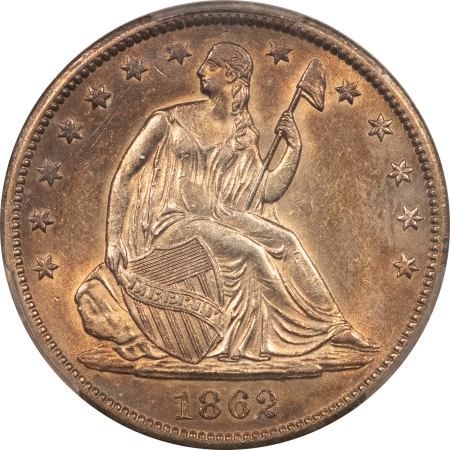 Liberty Seated Halves 1862-S SEATED LIBERTY HALF DOLLAR – PCGS AU-55, RARE CIVIL WAR DATE!