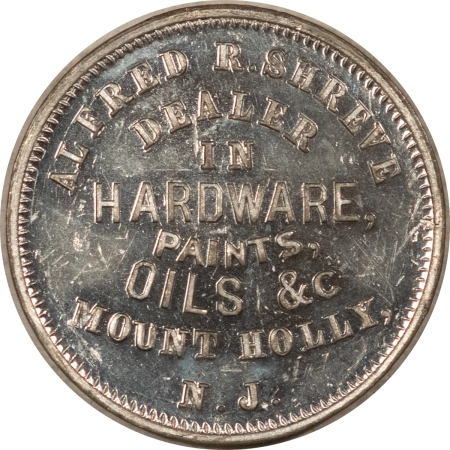 Exonumia 1863-69 MOUNT HOLLY NJ TOKEN, ALFRED R SHREVE NJ-MH-S WHITE METAL PROOFLIKE UNC!