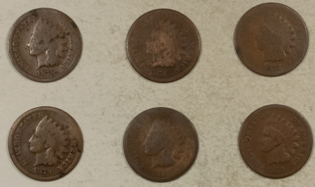 Indian 1874 1875 X2 1879 X3 INDIAN CENTS, LOT/6 – LOW GRADE, FILLER!