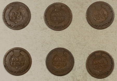 Indian 1874 1875 X2 1879 X3 INDIAN CENTS, LOT/6 – LOW GRADE, FILLER!