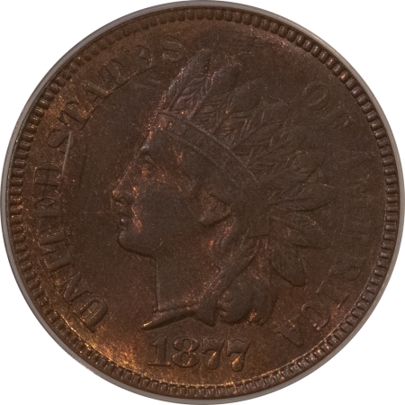 Indian 1877 INDIAN CENT, EAGLE EYE – PCGS MS-62 BN, LOOKS 63+ BROWN, PQ, FRESH!