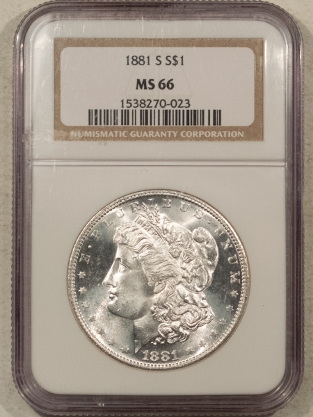 Morgan Dollars 1881-S $1 MORGAN DOLLAR – NGC MS-66, BLAST WHITE W/ BLAZING LUSTER!