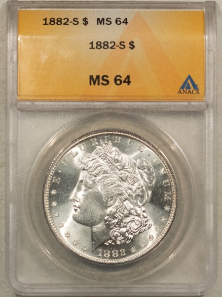 Morgan Dollars 1882-S $1 MORGAN DOLLAR – ANACS MS-64 BLAST WHITE!