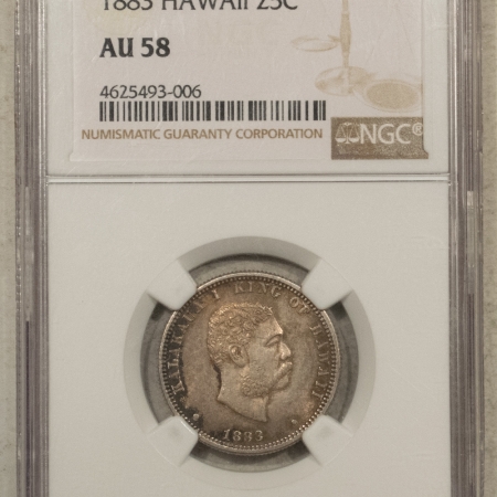 Hawaii/U.S. Territory Coins 1883 KINGDOM OF HAWAII QUARTTER, 25 CENTS – NGC AU-58, NICE ORIGINAL