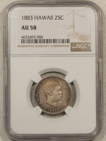 Hawaii/U.S. Territory Coins 1883 KINGDOM OF HAWAII QUARTTER, 25 CENTS – NGC AU-58, NICE ORIGINAL