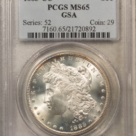 Morgan Dollars 1885-CC $1 MORGAN DOLLAR – PCGS MS-65, BLAST WHITE CARSON CITY, GSA ON HOLDER!