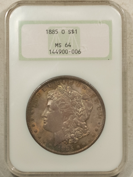 Morgan Dollars 1885-O $1 MORGAN DOLLAR – NGC MS-64, FATTIE HOLDER, ORIGINAL!