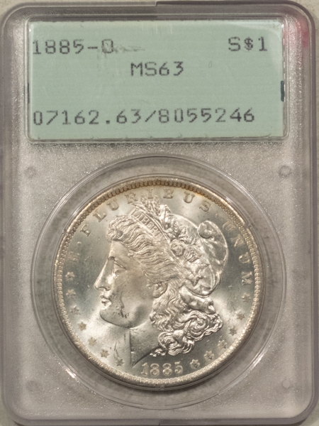 Morgan Dollars 1885-O $1 MORGAN DOLLAR – PCGS MS-63, RATTLER & PREMIUM QUALITY!