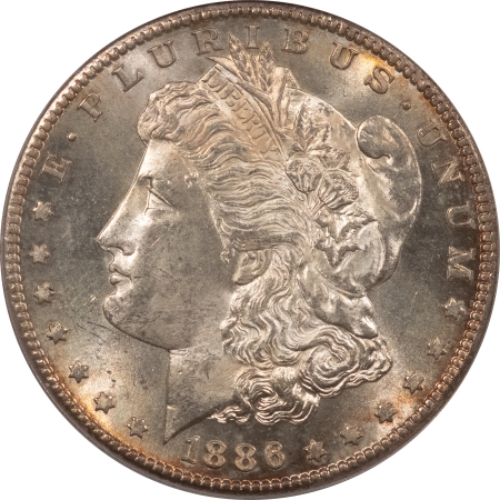 Morgan Dollars 1886-S $1 MORGAN DOLLAR – PCGS MS-64, FRESH & FLASHY, MOSTLY WHITE!