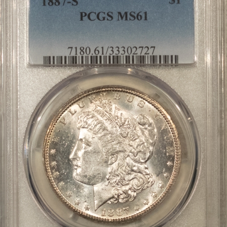 U.S. Certified Coins 1887-S $1 MORGAN DOLLAR – PCGS MS-61, FLASHY!