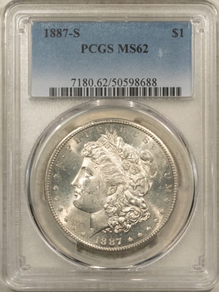 Morgan Dollars 1887-S $1 MORGAN DOLLAR – PCGS MS-62, BLAST WHITE!