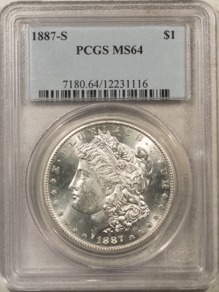 Morgan Dollars 1887-S $1 MORGAN DOLLAR – PCGS MS-64 BLAST WHITE!