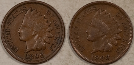 Indian 1890 1908 INDIAN CENTS, LOT/2 – NICE HIGH GRADE EXAMPLE!