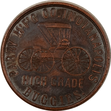 Exonumia 1896 GAY NINETIES TOKEN, PARRY MFG CO, INDIANAPOLIS IN, BUGGIES – PRETTY UNC!