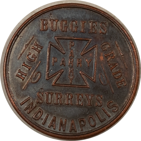 Exonumia 1896 GAY NINETIES TOKEN, PARRY MFG CO, INDIANAPOLIS IN, BUGGIES – PRETTY UNC!