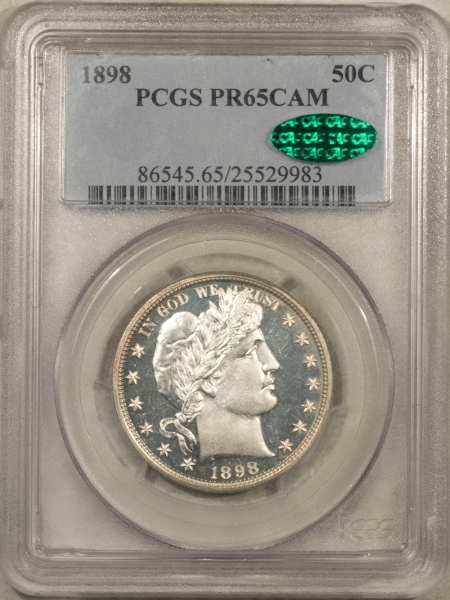 Barber Halves 1898 PROOF BARBER HALF DOLLAR – PCGS PR-65 CAM CAC, BLACK & WHITE CAMEO STUNNING