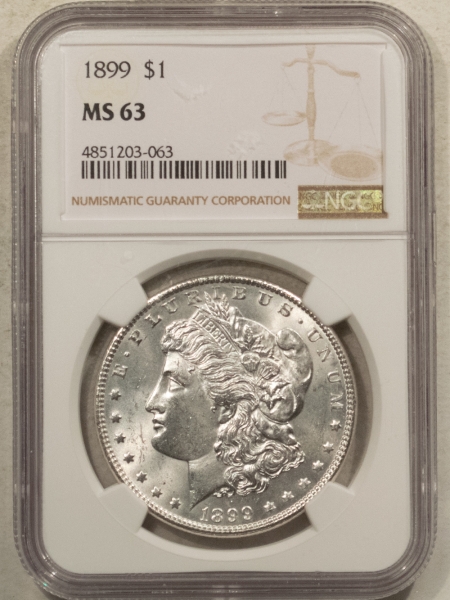 Morgan Dollars 1899 $1 MORGAN DOLLAR – NGC MS-63, BLAST WHITE & CHOICE!