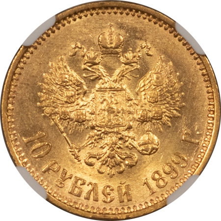 New Certified Coins 1899 O3 RUS. GOLD 10 R, Y-64 – NGC AU-58, LOOKS UNC, .2489 AGW