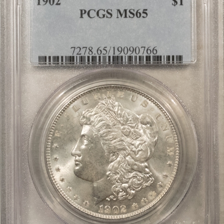 Morgan Dollars 1902 $1 MORGAN DOLLAR – PCGS MS-65, BLAST WHITE GEM, TOUGHER DATE!