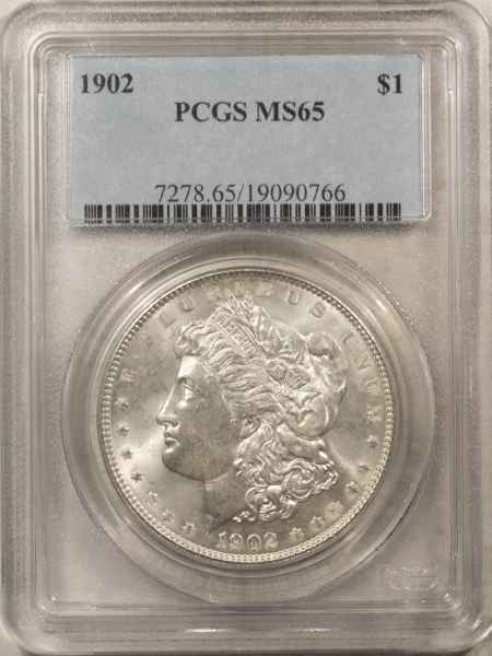 Morgan Dollars 1902 $1 MORGAN DOLLAR – PCGS MS-65, BLAST WHITE GEM, TOUGHER DATE!