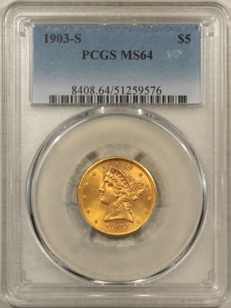 $5 1903-S $5 LIBERTY GOLD HALF EAGLE – PCGS MS-64