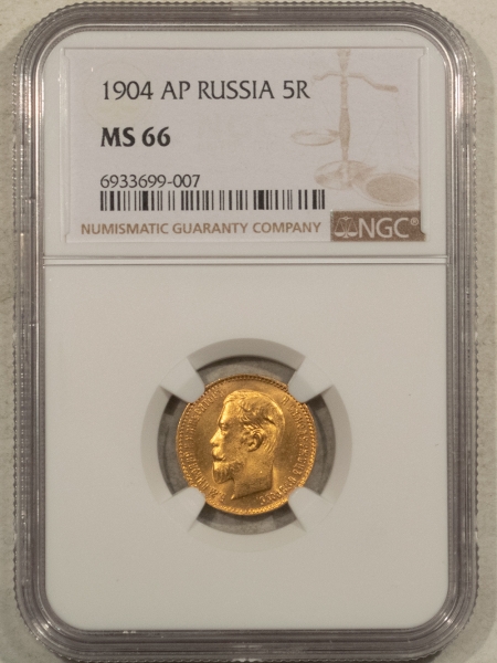 New Certified Coins 1904 AP RUS. GOLD 5 R, KM-Y-62 – NGC MS-66, SUPERB GEM!