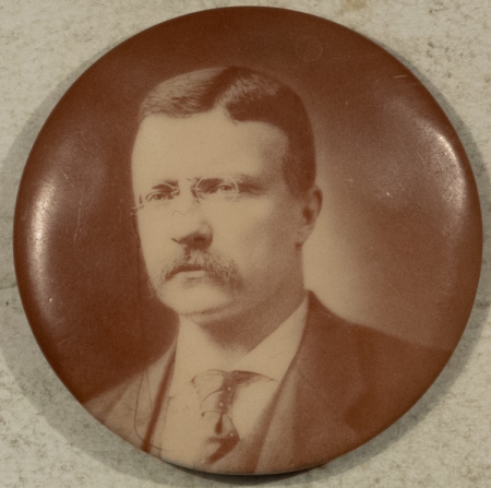 New Store Items 1904 1 3/4″ THEODORE “TEDDY” ROOSEVELT SEPIA CELLULOID CAMPAIGN BUTTON-near MINT