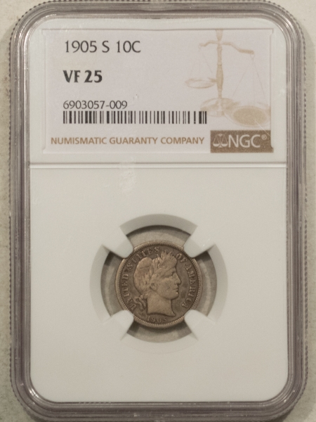 Barber Dimes 1905-S BARBER DIME – NGC VF-25