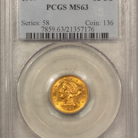 Gold 1907 $2.50 LIBERTY HEAD QUARTER EAGLE – PCGS MS-63 LOOKS GEM! PREMIUM QUALITY!