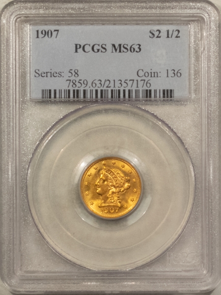 Gold 1907 $2.50 LIBERTY HEAD QUARTER EAGLE – PCGS MS-63 LOOKS GEM! PREMIUM QUALITY!