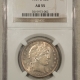 Barber Halves 1909-O BARBER HALF DOLLAR – NGC AU-55, REALLY TOUGH DATE, TONED