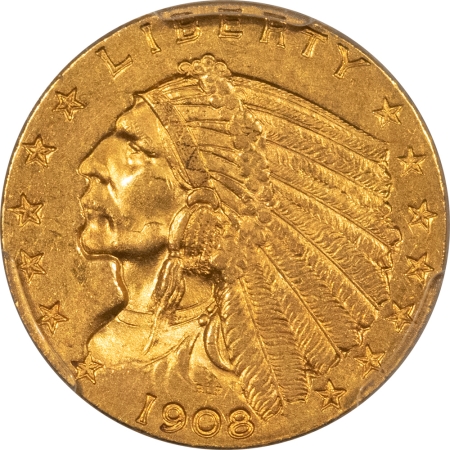 $2.50 1908 $2.50 INDIAN GOLD QUARTER EAGLE – PCGS MS-62, FIRST YEAR!