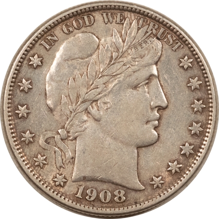 Barber Halves 1908-D BARBER HALF DOLLAR – AU+ DETAILS OLD LIGHT CLEANING!