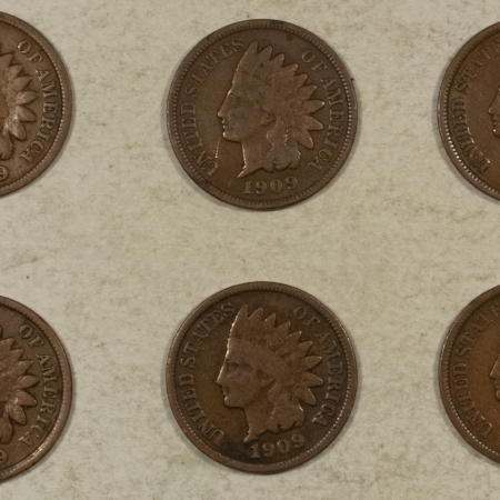 Indian 1909 INDIAN CENTS, LOT/6 – PLEASING CIRCUATED EXAMPLES!