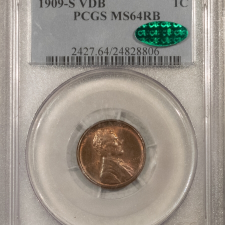 CAC Approved Coins 1909-S VDB LINCOLN CENT – PCGS MS-64 RB, SMOOTH & PREMIUM QUALITY! CAC APPROVED!