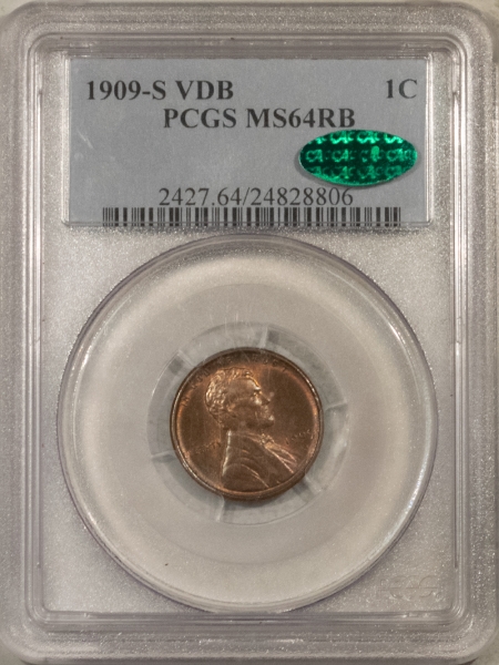 CAC Approved Coins 1909-S VDB LINCOLN CENT – PCGS MS-64 RB, SMOOTH & PREMIUM QUALITY! CAC APPROVED!