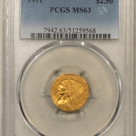 $2.50 1911 $2.50 INDIAN GOLD QUARTER EAGLE – PCGS MS-63, FRESH & CHOICE!