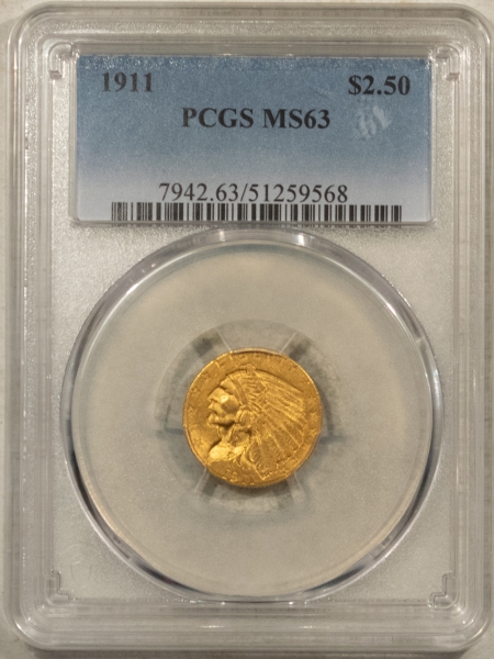 $2.50 1911 $2.50 INDIAN GOLD QUARTER EAGLE – PCGS MS-63, FRESH & CHOICE!