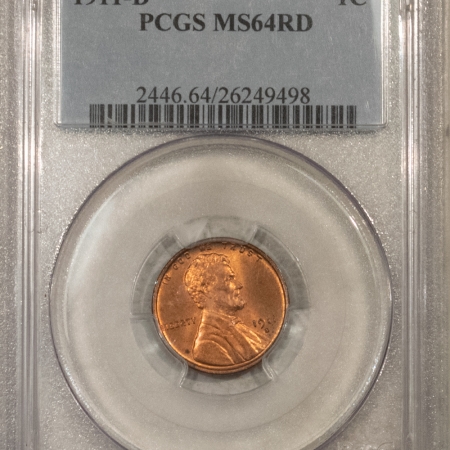 Lincoln Cents (Wheat) 1911-D LINCOLN CENT – PCGS MS-64 RD, FULL RED!