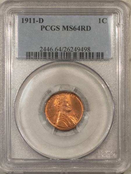 Lincoln Cents (Wheat) 1911-D LINCOLN CENT – PCGS MS-64 RD, FULL RED!