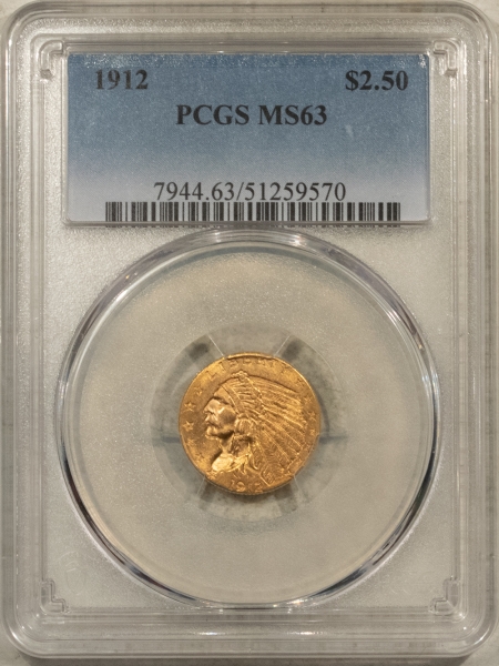 $2.50 1912 $2.50 INDIAN GOLD QUARTER EAGLE – PCGS MS-63, CHOICE & ORIGINAL!