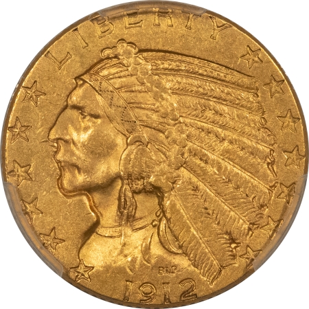 $5 1912 $5 INDIAN GOLD HALF EAGLE – PCGS AU-58