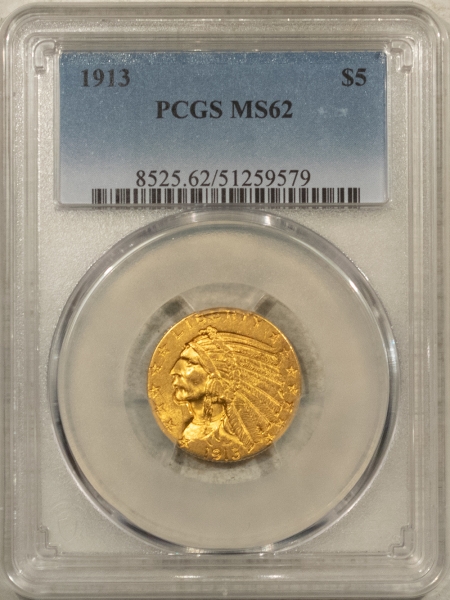 $5 1913 $5 INDIAN GOLD HALF EAGLE – PCGS MS-62