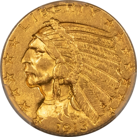 $5 1913 $5 INDIAN GOLD HALF EAGLE – PCGS MS-62