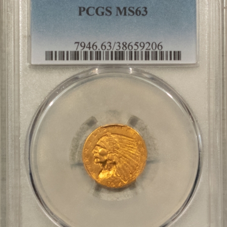 $2.50 1914 $2.50 INDIAN GOLD QUARTER EAGLE – PCGS MS-63, SCARCE SEMI-KEY DATE!